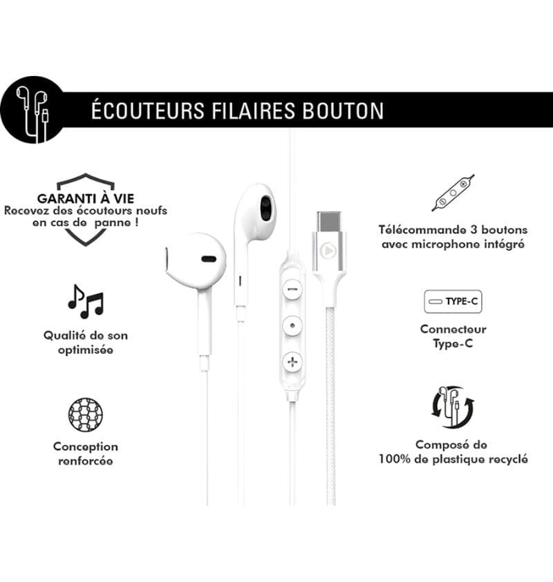 Ecouteurs USB C Force Play Bouton Conception renforcée Blanc Force - 3