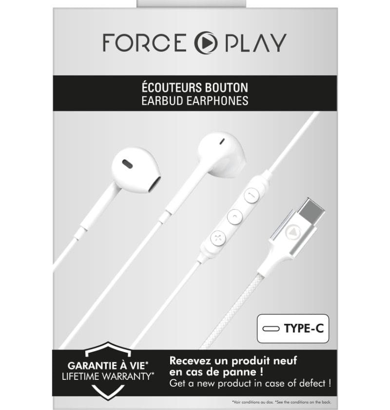 Ecouteurs USB C Force Play Bouton Conception renforcée Blanc Force - 5