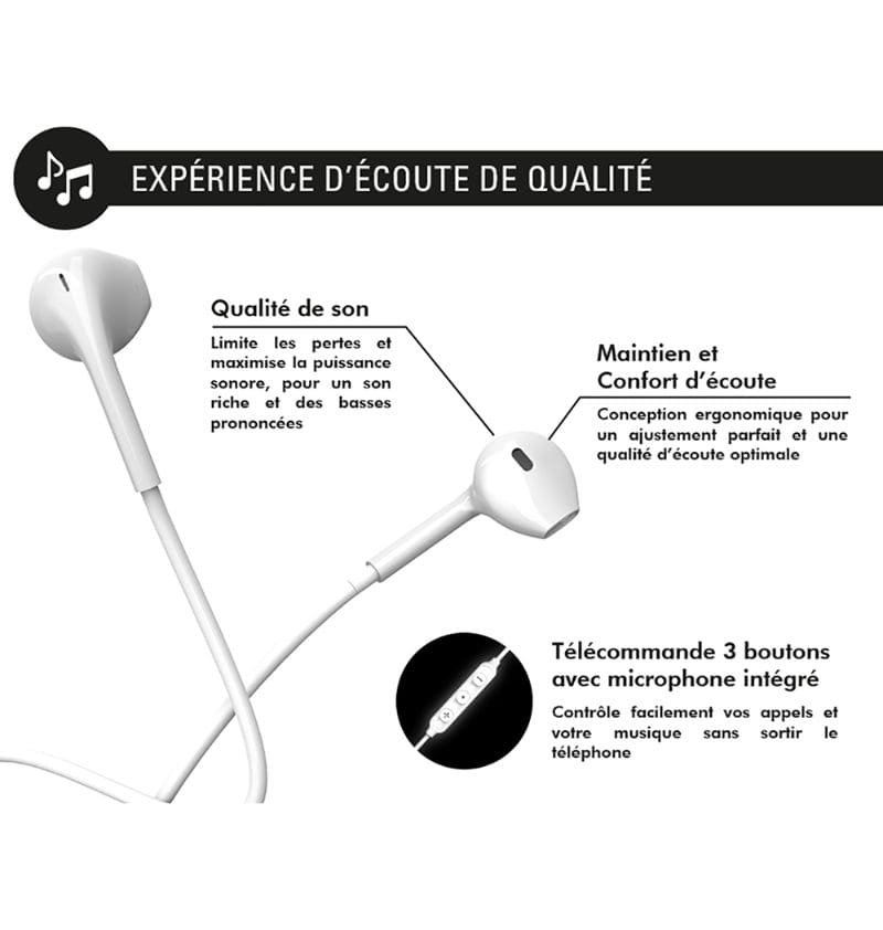 Ecouteurs Jack 3.5mm Bouton Conception renforcée Blanc - Force Play Force - 3