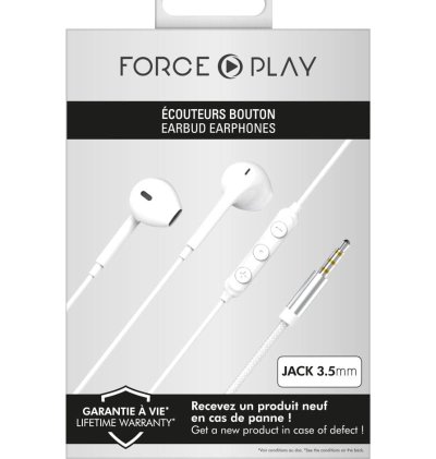 Ecouteurs Jack 3.5mm Bouton Conception renforcée Blanc - Force Play Force - 4 Ecouteurs Jack 3.5mm Bouton Conception renforcée Blanc - Force Play Force - 4