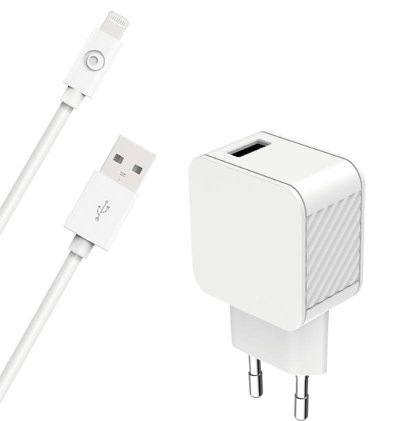 Chargeur maison 2.4A FastCharge + Câble USB A/Lightning Blanc - Bigben  - 2 Chargeur maison 2.4A FastCharge + Câble USB A/Lightning Blanc - Bigben  - 2