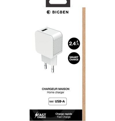 Chargeur maison 2.4A USB A FastCharge Blanc - Bigben  - 1 Chargeur maison 2.4A USB A FastCharge Blanc - Bigben  - 1