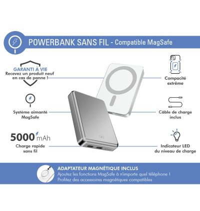 Batterie de Secours Compatible MagSafe 15W - 5000mAh - Silver - Force Power Force - 2