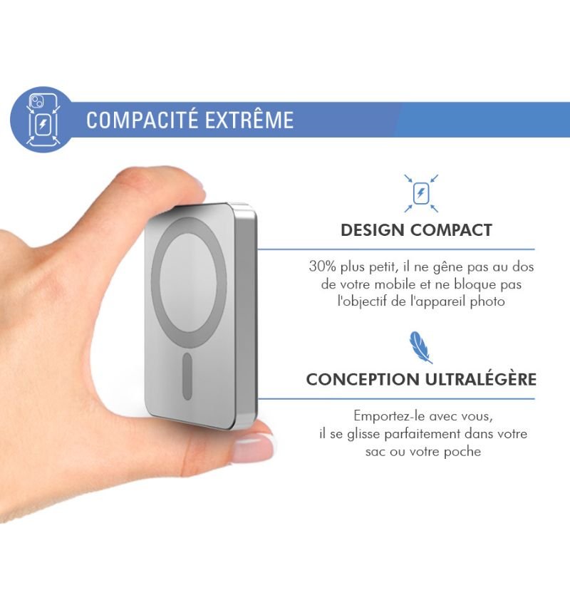 Batterie de Secours Compatible MagSafe 15W - 5000mAh - Silver - Force Power Force - 3 Batterie de Secours Compatible MagSafe 15W - 5000mAh - Silver - Force Power Force - 3