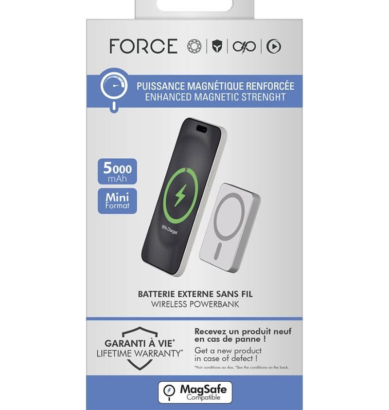 Batterie de Secours Compatible MagSafe 15W - 5000mAh - Silver - Force Power Force - 5 Batterie de Secours Compatible MagSafe 15W - 5000mAh - Silver - Force Power Force - 5
