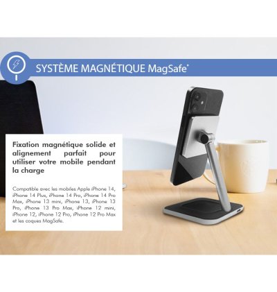 Chargeur induction 2 en 1 Stand Bureau Compatible MagSafe 15W - Noir - Force Power Force - 3 Chargeur induction 2 en 1 Stand Bureau Compatible MagSafe 15W - Noir - Force Power Force - 3
