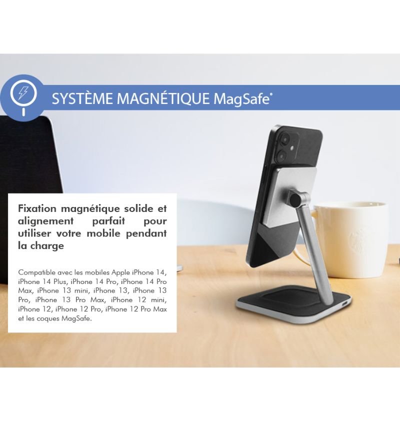 Chargeur induction 2 en 1 Stand Bureau Compatible MagSafe 15W - Noir - Force Power Force - 3
