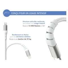 Câble Renforcé USB C/Lightning 1,2m 3A Blanc - 100% Plastique recyclé Force Power Lite Force - 3