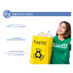 Câble Renforcé USB C/Lightning 1,2m 3A Blanc - 100% Plastique recyclé Force Power Lite Force - 5