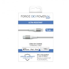 Câble Renforcé USB C/Lightning 1,2m 3A Blanc - 100% Plastique recyclé Force Power Lite Force - 6