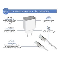 Chargeur maison 25W Power Delivery + Câble USB C/USB C Blanc Force Power Force - 1 Chargeur maison 25W Power Delivery + Câble USB C/USB C Blanc Force Power Force - 1