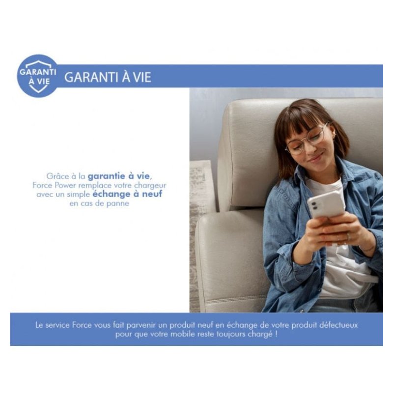 Chargeur maison 25W Power Delivery + Câble USB C/USB C Blanc Force Power Force - 5