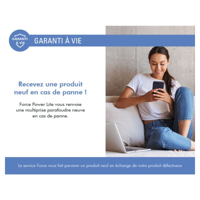Parafoudre 6 prises 800j 1,5m Grise et Blanche - Force Power Lite Force - 4