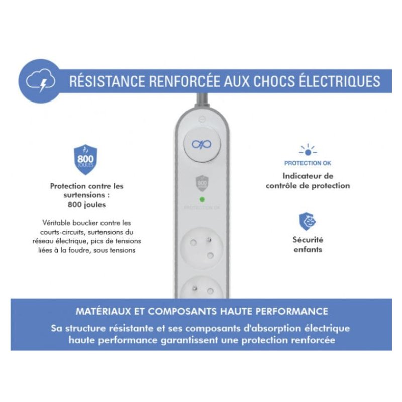Parafoudre 6 prises 800j 1,5m Grise et Blanche - Force Power Lite Force - 5