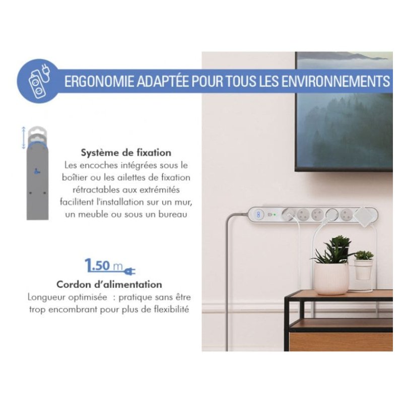 Parafoudre 6 prises 800j 1,5m Grise et Blanche - Force Power Lite Force - 7