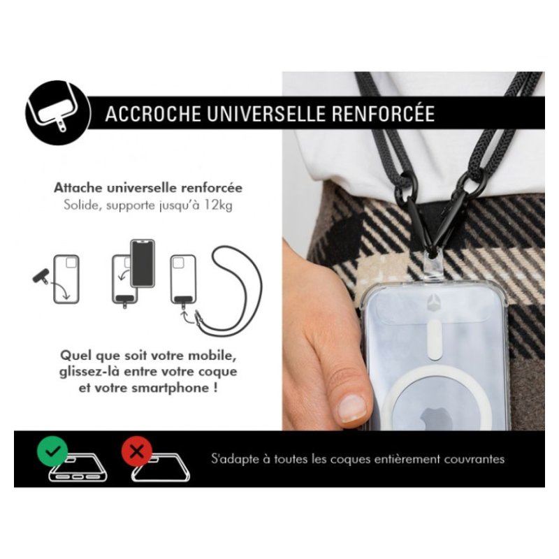 Bandoulière Universelle Amovible Longueur Ajustable Noire - Force Case  - 4 Bandoulière Universelle Amovible Longueur Ajustable Noire - Force Case  - 4