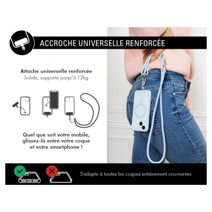 Bandoulière téléphone Universelle Cordon Bleu Ciel détails Silver -  Force Case Force - 4