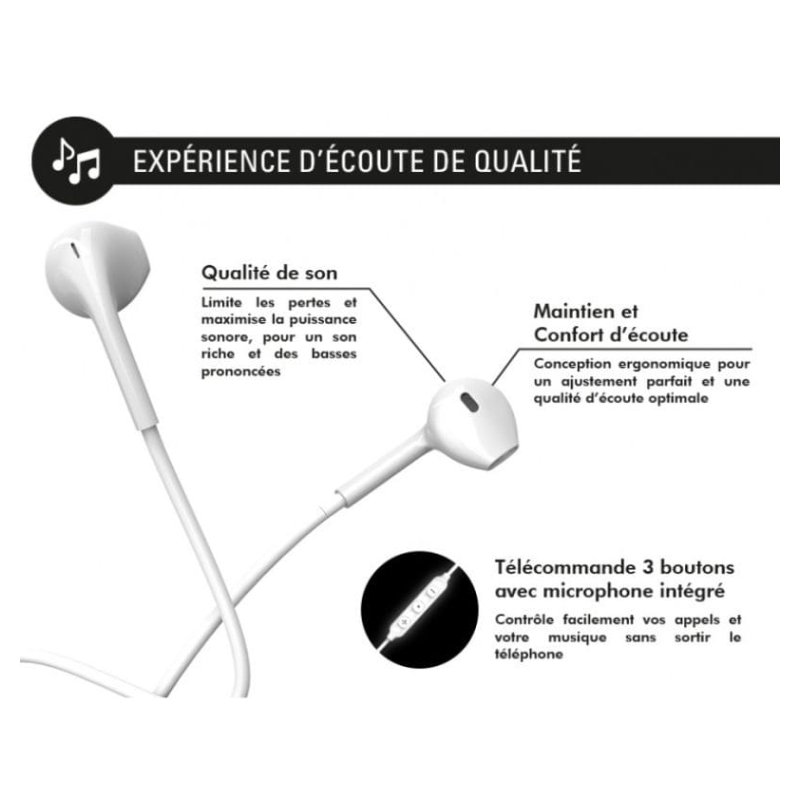 Ecouteurs Filaire Lightning Bouton Blanc - Force Play Force - 2 Ecouteurs Filaire Lightning Bouton Blanc - Force Play Force - 2