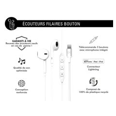 Ecouteurs Filaire Lightning Bouton Blanc - Force Play Force - 3 Ecouteurs Filaire Lightning Bouton Blanc - Force Play Force - 3
