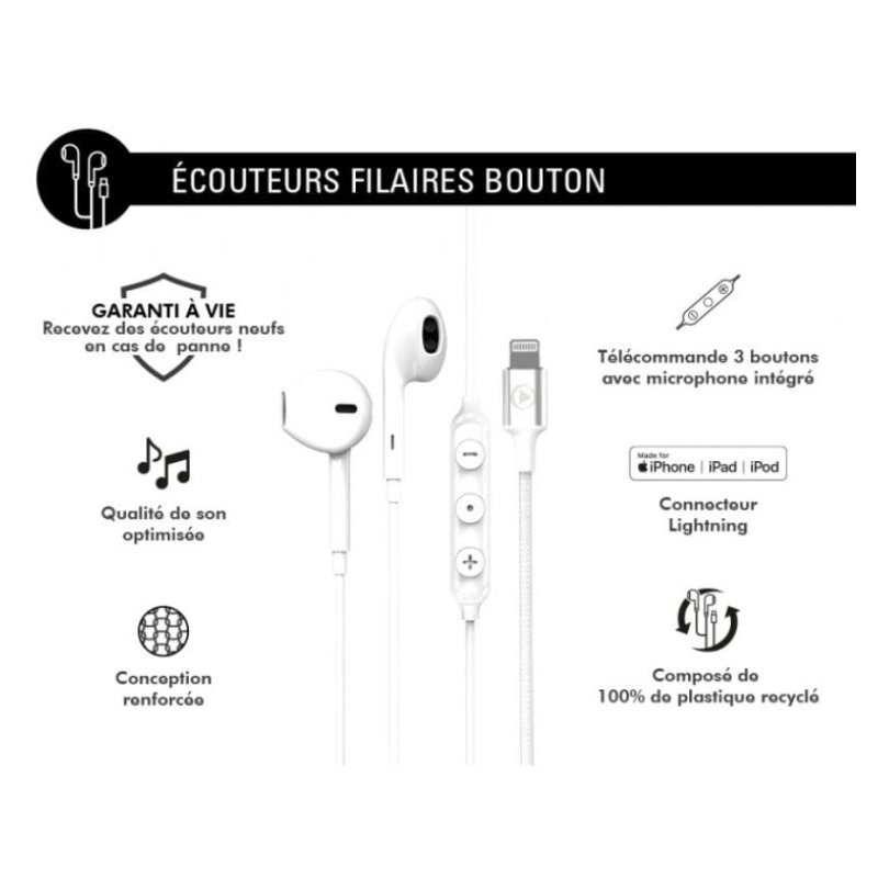 Ecouteurs Filaire Lightning Bouton Blanc - Force Play Force - 3