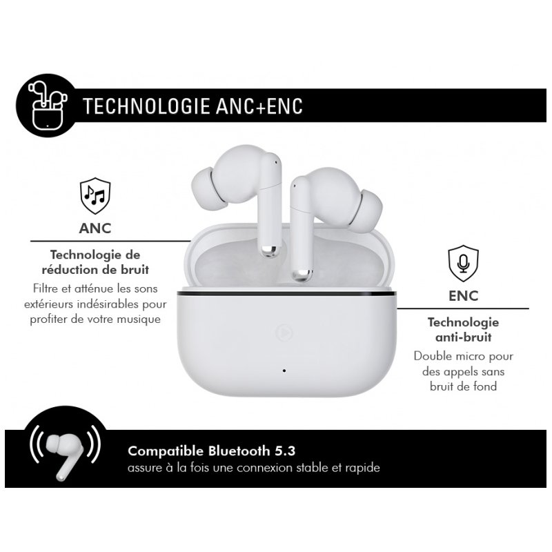 Force Play - Ecouteurs True Wireless ANC+ENC Force Play III Blanc - Garanti à vie  - 1 Force Play - Ecouteurs True Wireless ANC+ENC Force Play III Blanc - Garanti à vie  - 1