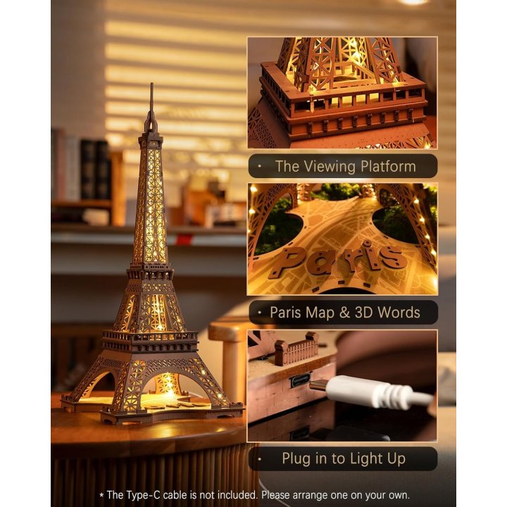Rolife - Puzzle 3D - Tour Eiffel lumineuse à LED - TGL01 Robotime - 2