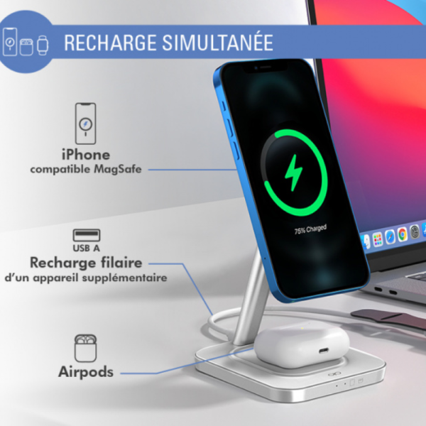 Force power - Chargeur induction 2 en 1 Compatible MagSafe 15W - La... Force power - Chargeur induction 2 en 1 Compatible MagSafe 15W - La...