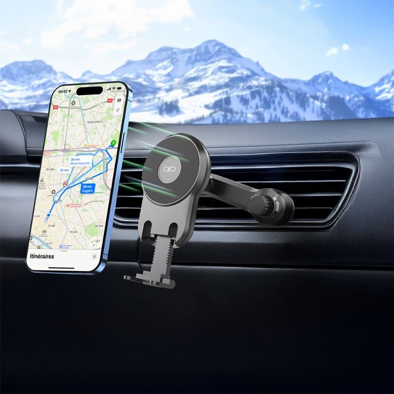 Support Voiture Ventilation Bras rotatif MagSafe Maintien magnétique Noir + Garantie à vie Support Voiture Ventilation Bras rotatif MagSafe Maintien magnétique Noir + Garantie à vie