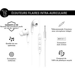 Force Play - Ecouteurs Renforcés Jack 3.5mm Télécommande/Micro Intra-auriculaire Blanc + Garantie à vie Force Play - Ecouteurs Renforcés Jack 3.5mm Télécommande/Micro Intra-auriculaire Blanc + Garantie à vie