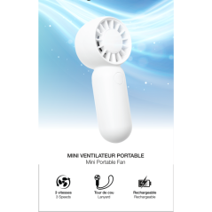 Mini ventilateur portable et rechargeable – Blanc