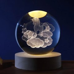 Boule en verre lumineuse - motif gravé 3D - diamètre 10cm