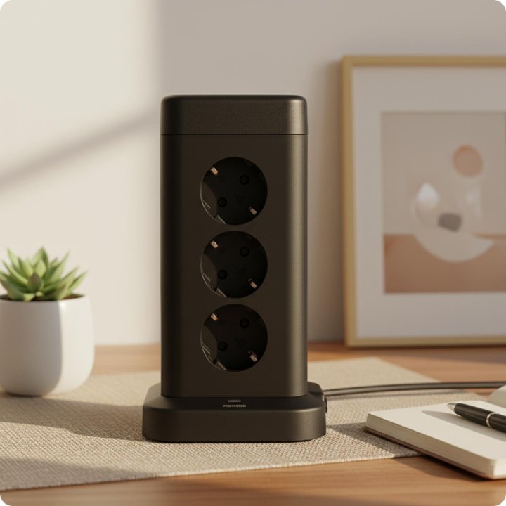 Tour Multiprises avec 2 prises électriques et 4 USB