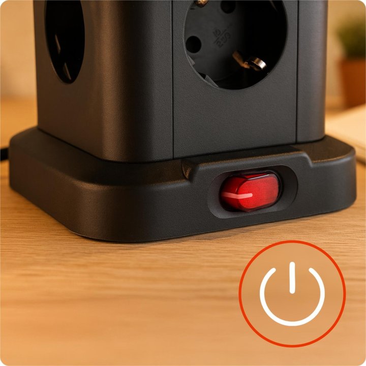Tour Multiprises avec 2 prises électriques et 4 USB