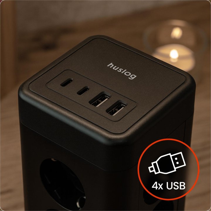 Tour Multiprises avec 2 prises électriques et 4 USB