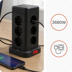Tour Multiprises avec 2 prises électriques et 4 USB