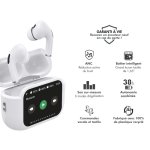 Force Play - Ecouteurs Play Touch XL True Wireless ANC Ecran tactile 1.65" Intra-auriculaire Blanc + Garantie à vie
