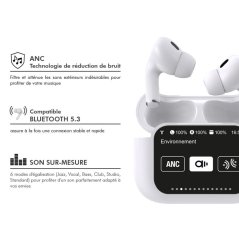 Force Play - Ecouteurs Play Touch XL True Wireless ANC Ecran tactile 1.65" Intra-auriculaire Blanc + Garantie à vie