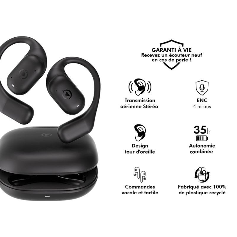 Force Play - Ecouteurs Play AirSport True Wireless ENC Open-Ear Noir + Garantie à vie