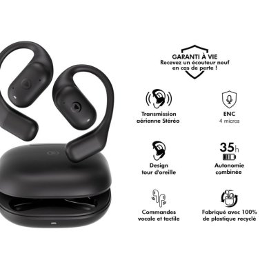 Force Play - Ecouteurs Play AirSport True Wireless ENC Open-Ear Noir + Garantie à vie