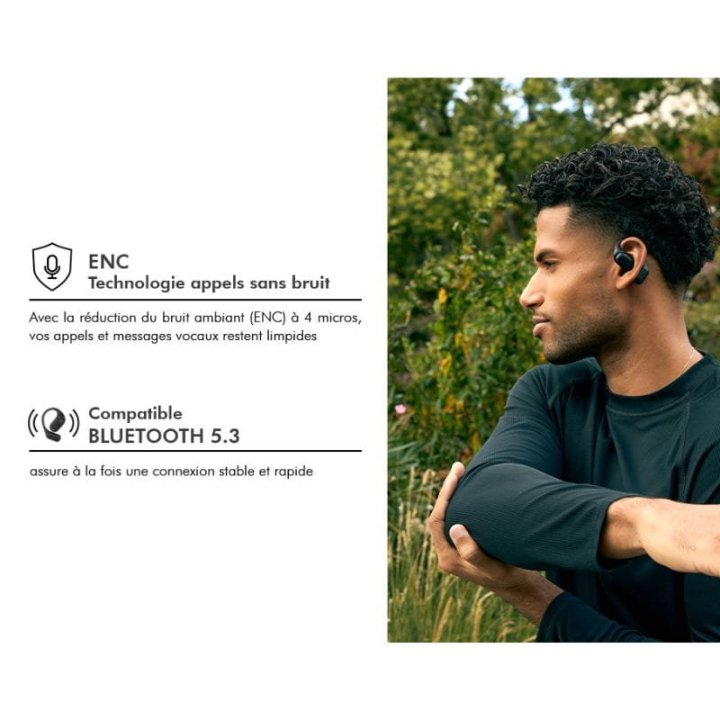 Force Play - Ecouteurs Play AirSport True Wireless ENC Open-Ear Noir + Garantie à vie