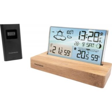 Thomson Réveil digital station météo bois clair CT600