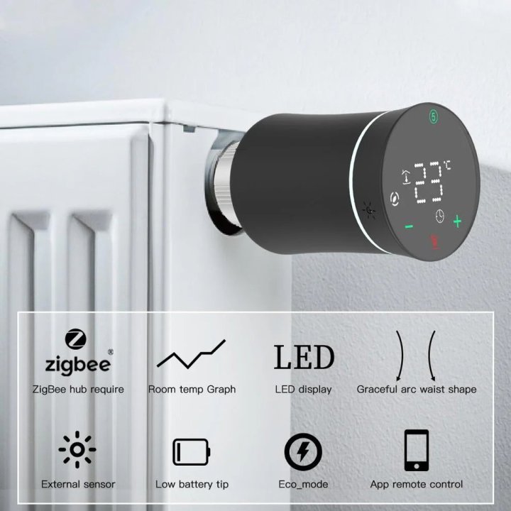 MOES - Thermostat connecté Zigbee TRV BRT-100 Mini pour radiateur