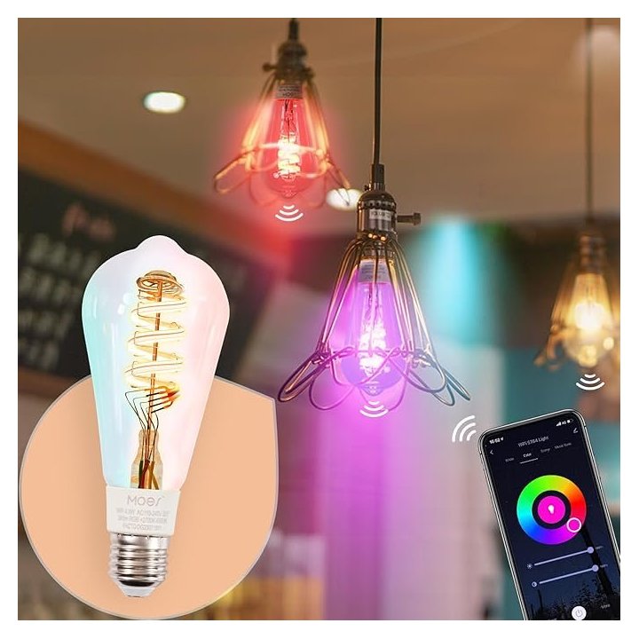 MOES - Ampoule connectée Zigbee E27 ST64 5W RGB + blanc chaud/froid
