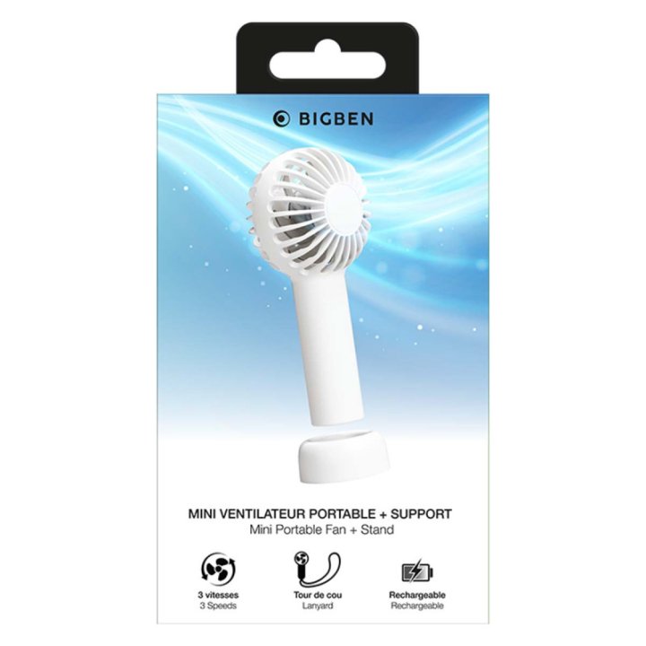 BigBen - Mini Ventilateur Portable 3 Vitesses Rechargeable USB-C Blanc