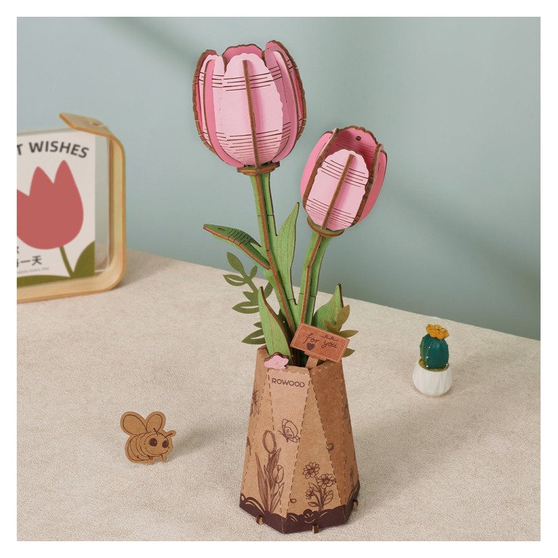Robotime Rolife - Tulipe Rose - Puzzle 3D Bois - TW082