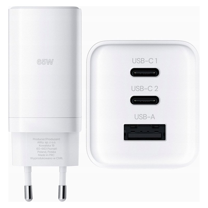 Allity ATC-01-65WACC - Chargeur secteur GaN 65W - 2x USB-C + USB-A - Blanc