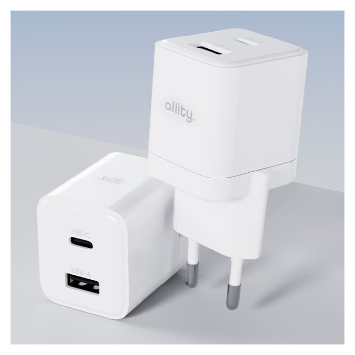 Allity ATC-01-20WAC - Chargeur secteur GaN 20W USB-C + USB-A - Blanc
