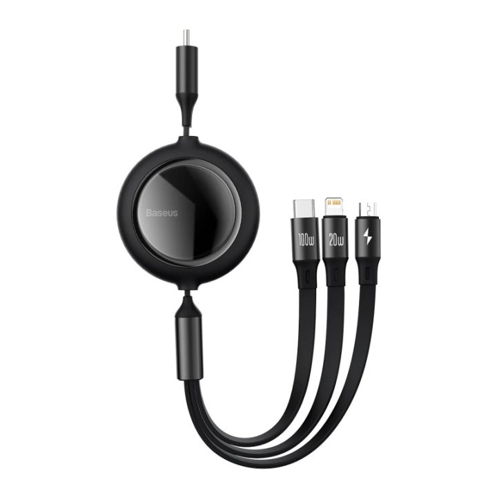 Baseus - Câble rétractable 3-en-1 USB-C / Lightning / Micro USB - Bright Mirror 2 (CAMJ010201) - Noir