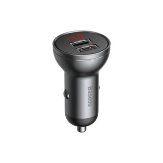 Baseus - Chargeur voiture allume-cigare 2 USB-A 24 W avec afficheur de tension - CCBX-0G - Gris