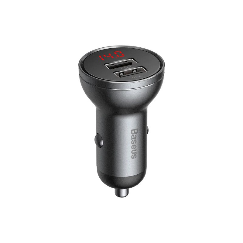 Baseus - Chargeur voiture allume-cigare 2 USB-A 24 W avec afficheur de tension - CCBX-0G - Gris